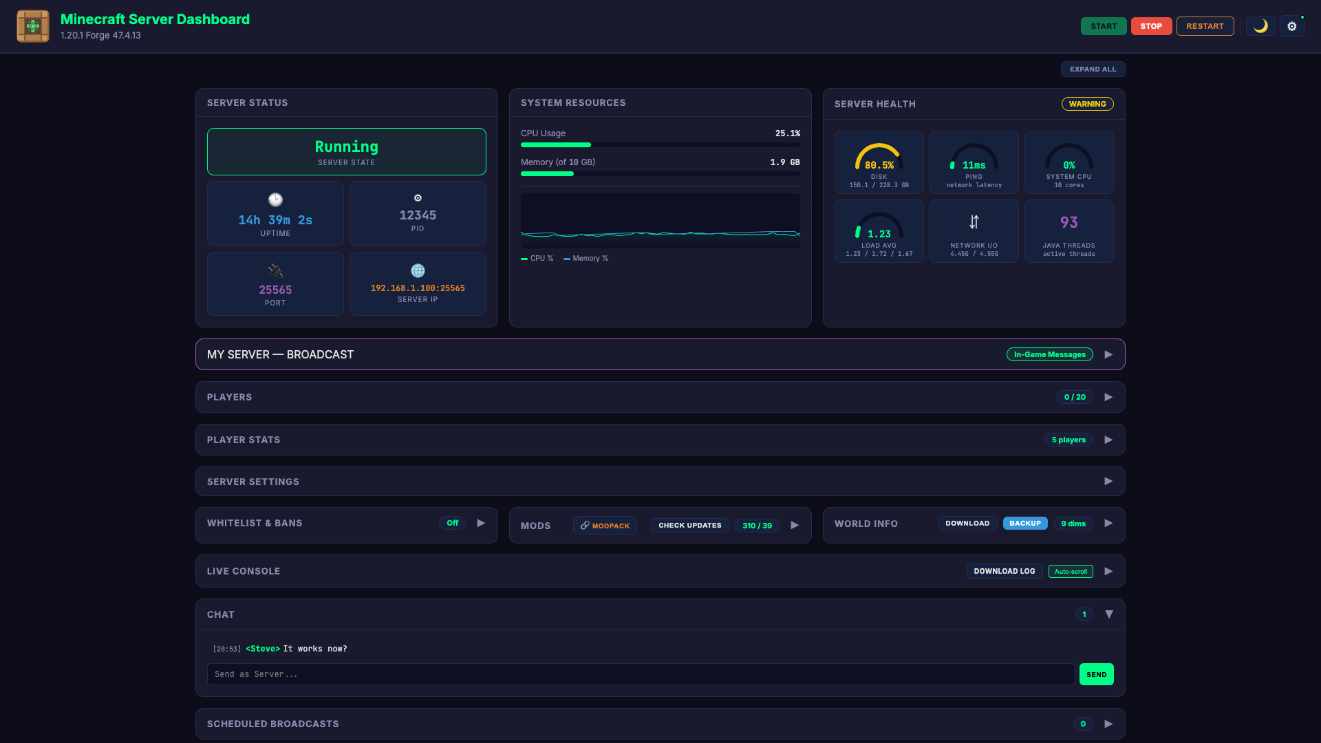 Minecraft Server Dashboard