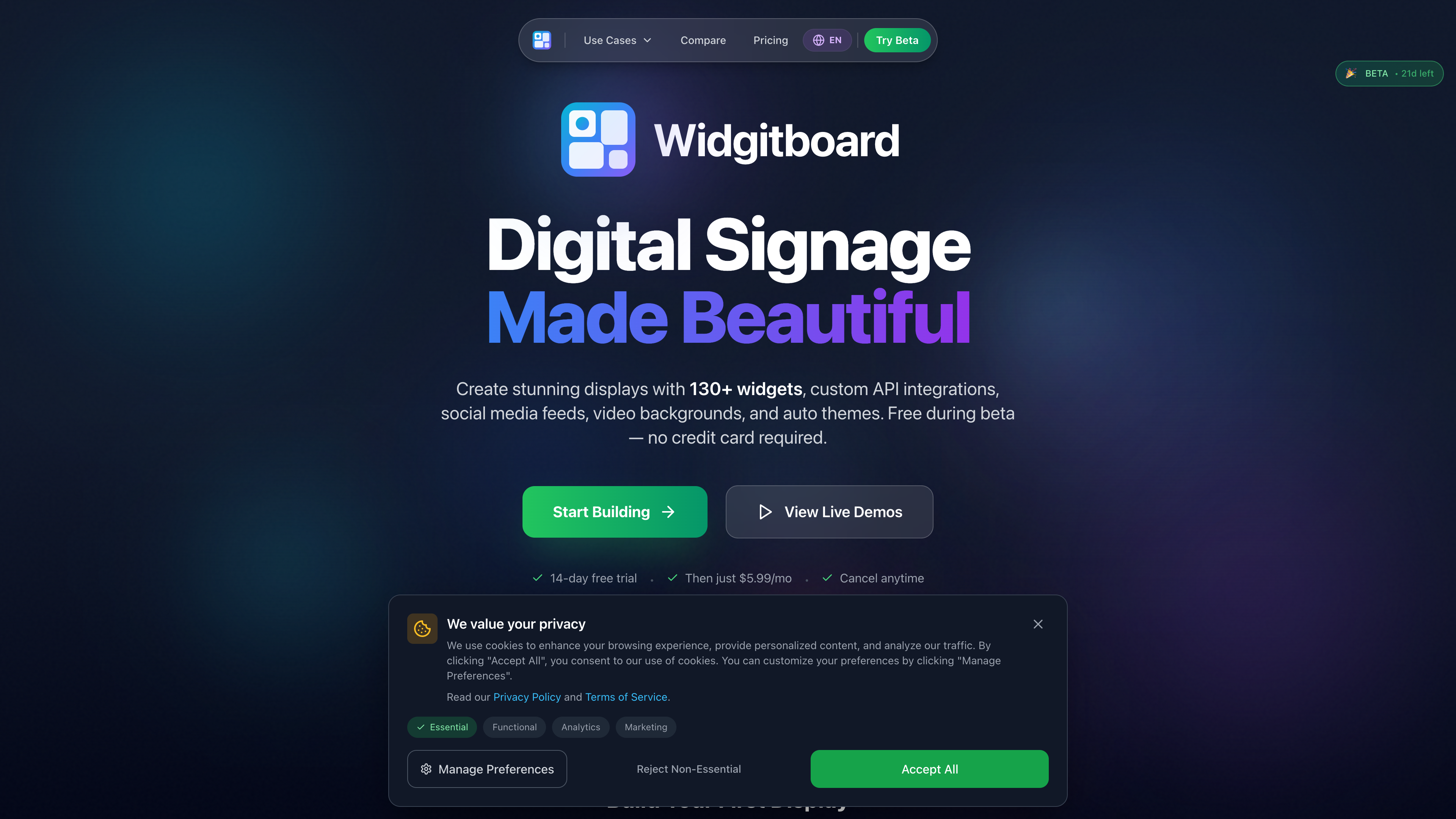 WidgitBoard Landing Page